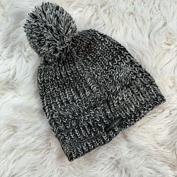 Rebecca Minkoff • Marled Grey Knitted Pom Pom Beanie - Picture 3 of 10